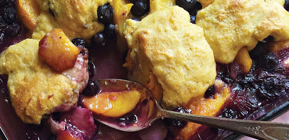 Peach and Berry Almond Cobbler