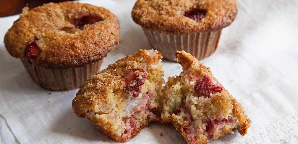 Strawberry Rhubarb Almond Muffins
