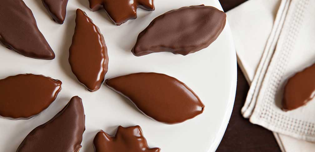 Chocolate Covered Marzipan Leaves