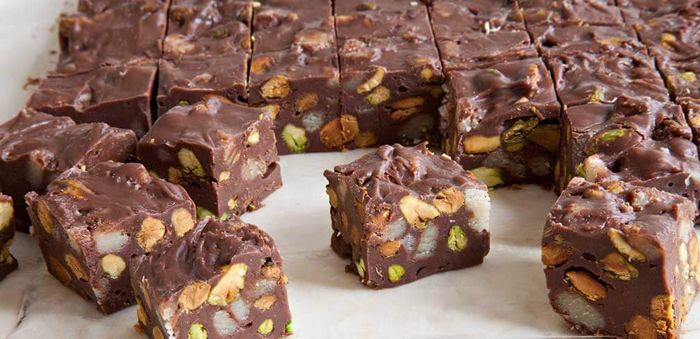 Chocolate Fudge with Almond Paste and Pistachios