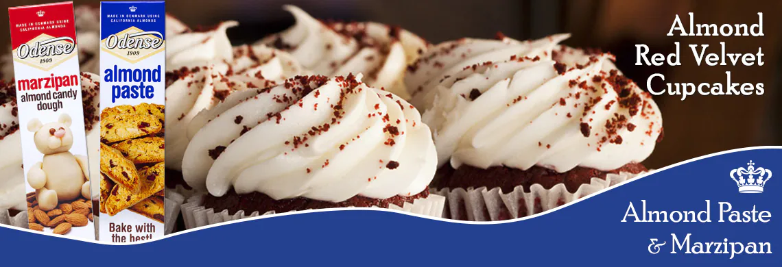 Odense Almond Red Velvet Cupcakes homepage hero banner